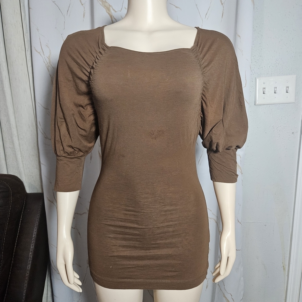 Theory Brown Puff Sleeve Dress